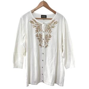 Bob Makie Wearable‎ Art Embroidered Sequin Cardigan Size 2X White Artsy NEW